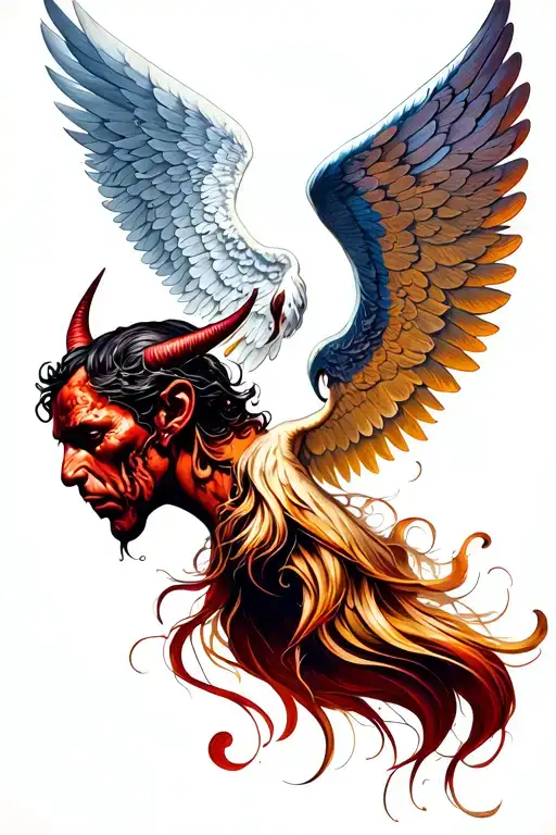 wings of an angel and the devil tattoo design idea