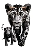 lion, jaguar, and elephant tattoo design idea