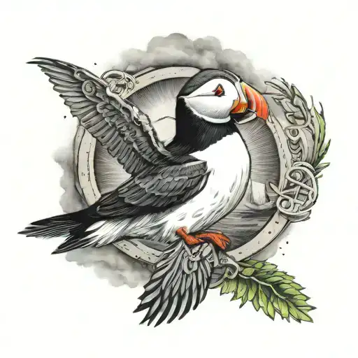 the helm of awe and a puffin tattoo design idea