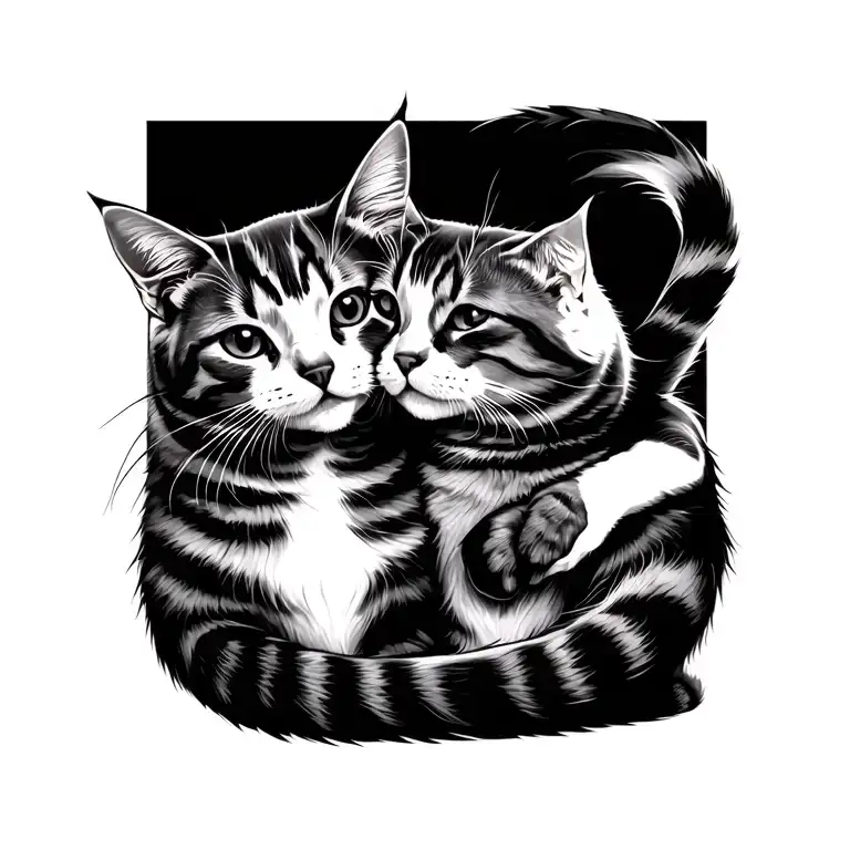 two cats on their back cuddling together tattoo design idea