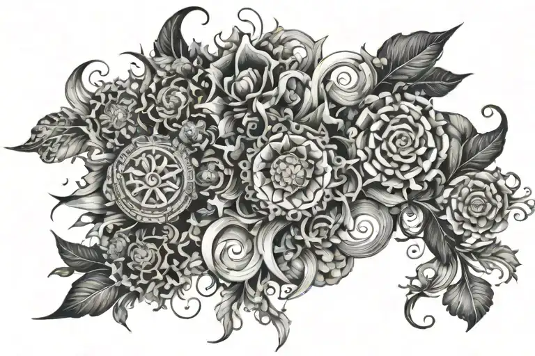  Come up with a sketch of a very elaborate tattoo of complex complexity, covering the entire upper body, with the except tattoo design idea