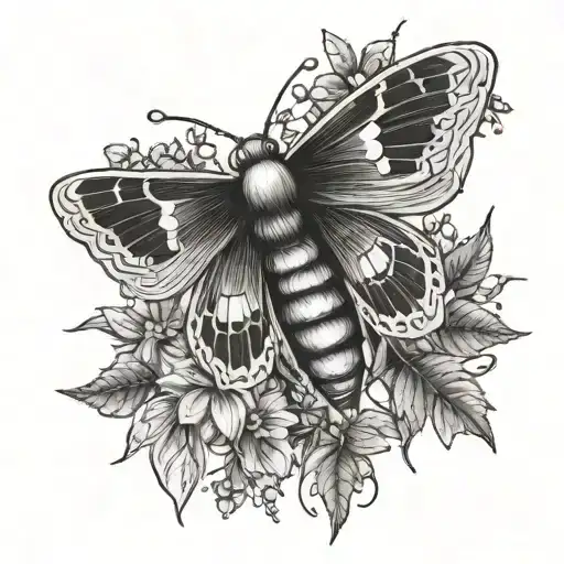 giant floral moth with lightning bugs and light foliage surrounding the moth  tattoo design idea