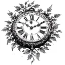 an old clock surrounded by vines tattoo design idea