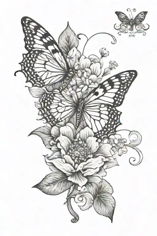 small butterfly and haiti national flower   tattoo design idea