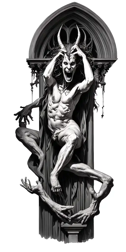demons trapped in a cathedral realism tattoo design idea