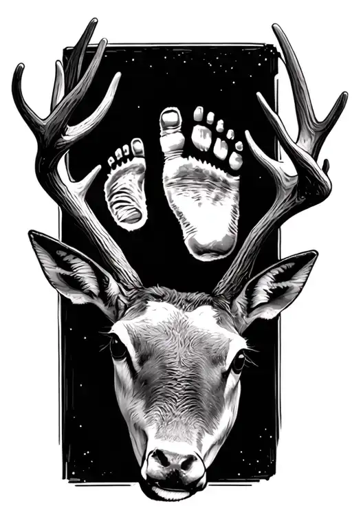 deer antlers and baby foot print inside tattoo design idea