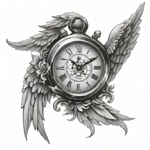 Clock With Angel Wings tattoo design idea