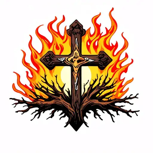 cross within a burning bush tattoo design idea