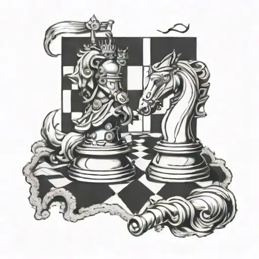 Knight and king chess pieces crossing tattoo design idea