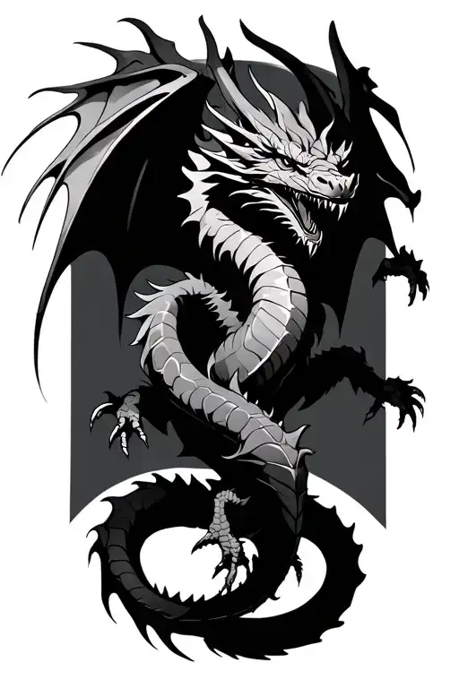 one mean dragon one nice dragon flying intertwined realistic tattoo design idea