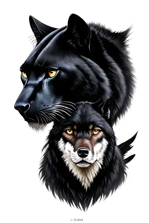 tattoo of a black panther and a wolf as if they were a couple, remove the one below tattoo design idea
