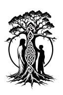 father and son keltic symbol in tree tattoo design idea