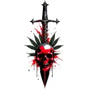 dagger pierces black skull,marijuana leaves intertwined tattoo design idea