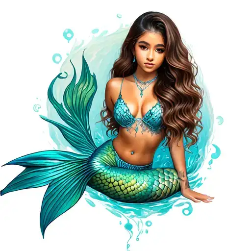 Ariana Grande as a mermaid sitting tattoo design idea