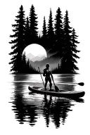 paddleboarding in a forrest lake tattoo design idea