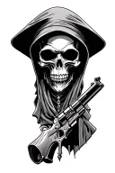Grim reaper skull with gun intertwined tattoo design idea