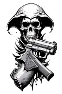 Grim reaper skull with gun intertwined tattoo design idea
