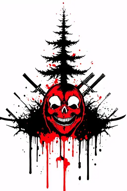 Darkness death skulls weapons trees darkness smile evil tattoo design idea