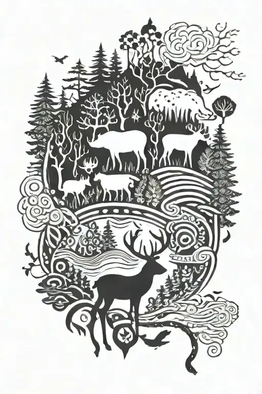 scandi, forest, animal, rogaine, tourism tattoo design idea