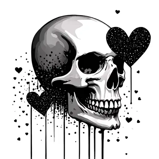 skull fading out into black glitter hearts tattoo design idea