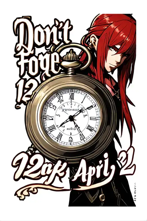 "Don't Forget 12 April  21" Fullmetal Alchemist Edward Elric pocket watch with the set to 12 04 tattoo design idea