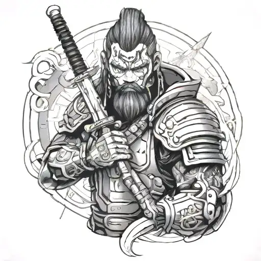 Japan style full hand tattoo samurai cyberpunk 2077 tattoo design idea