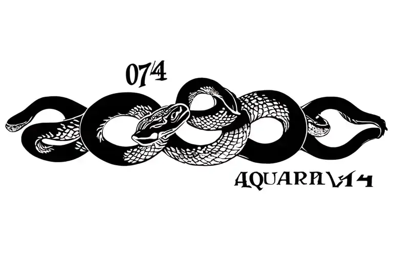 aquarius and year of the snake intertwined with numbers 07-28-14 tattoo design idea