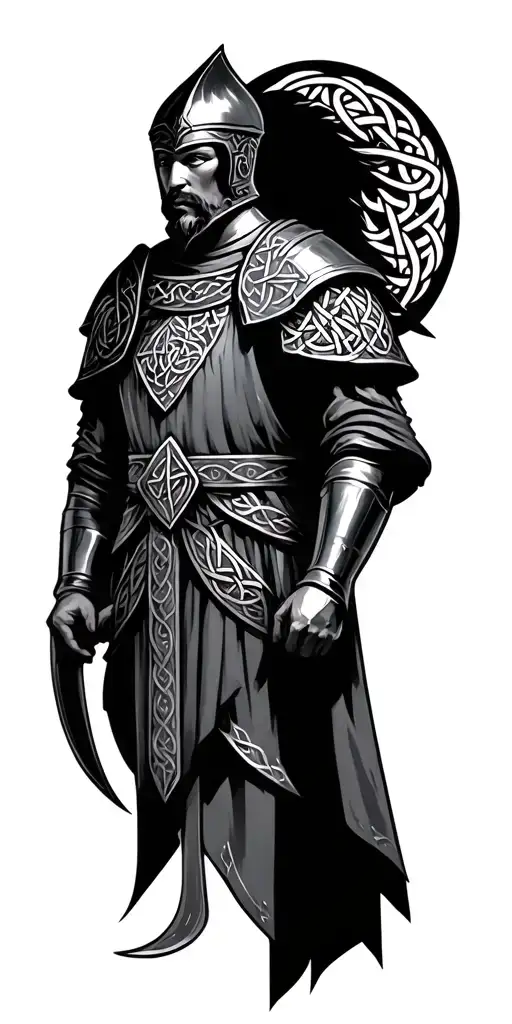 Irish Knight surround by Celtic knots tattoo design idea