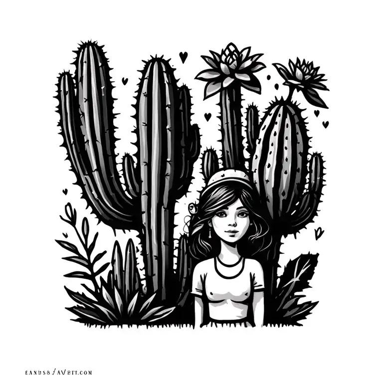 cactus aunt and niece fine line tattoo tattoo design idea
