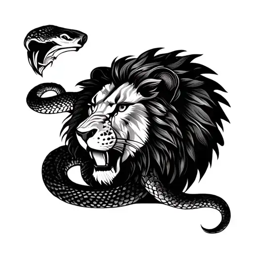 snake and lion tattoo design idea