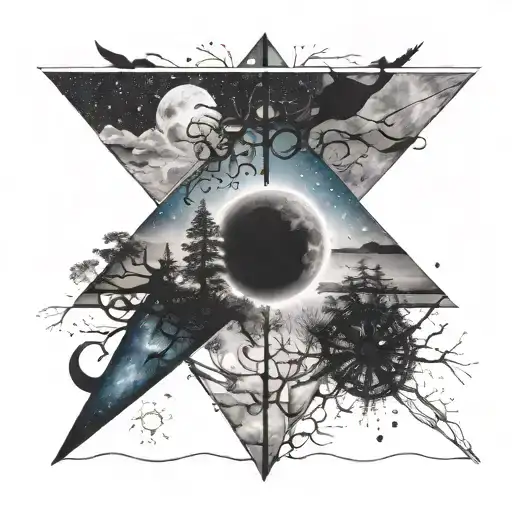 Nature night sky silhouettes hidden within tattoo design idea
