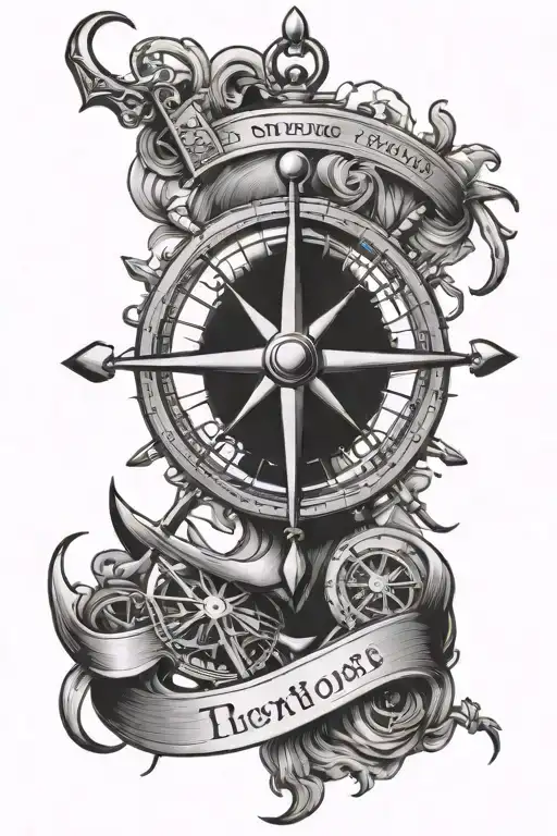 anchor, compass, ships wheel surrounded tattoo design idea