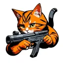 orange cat with gun morphing tattoo design idea