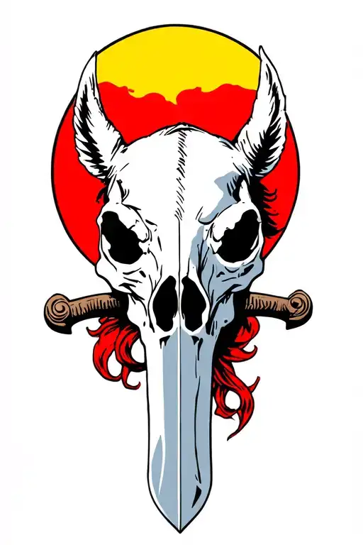 horse skull with sword tattoo design idea