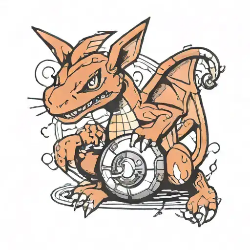 small  charizard and a pokeball  tattoo design idea