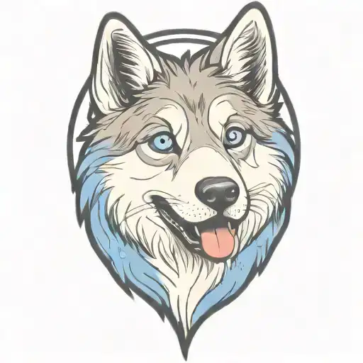 cherokee happy wolf puppy blue eyes and blue merle fur tattoo design idea