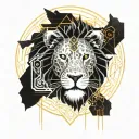 mandala, lion head, bjj black belt, warm colours tattoo design idea