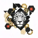 mandala, lion head, bjj black belt, warm colours tattoo design idea
