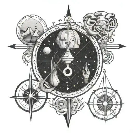 Libra, Aquarius, Gemini, Aries, Capricorn constellation formed tattoo design idea