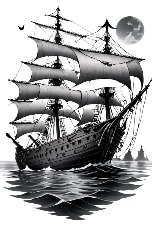 sunken pirate ship tattoo design idea