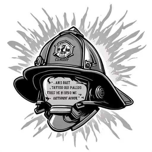 fire fighter helmet with quote tattoo design idea