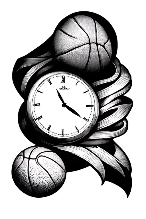 basketball and time piece tattoo design idea