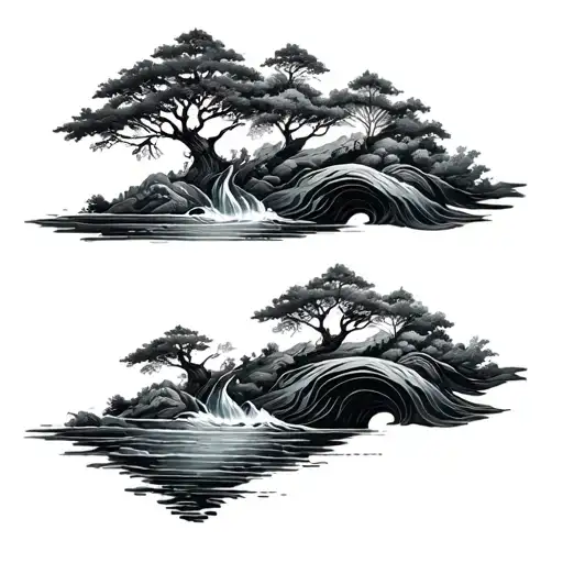 armband tattoo: flowing water shaping a tree tattoo design idea