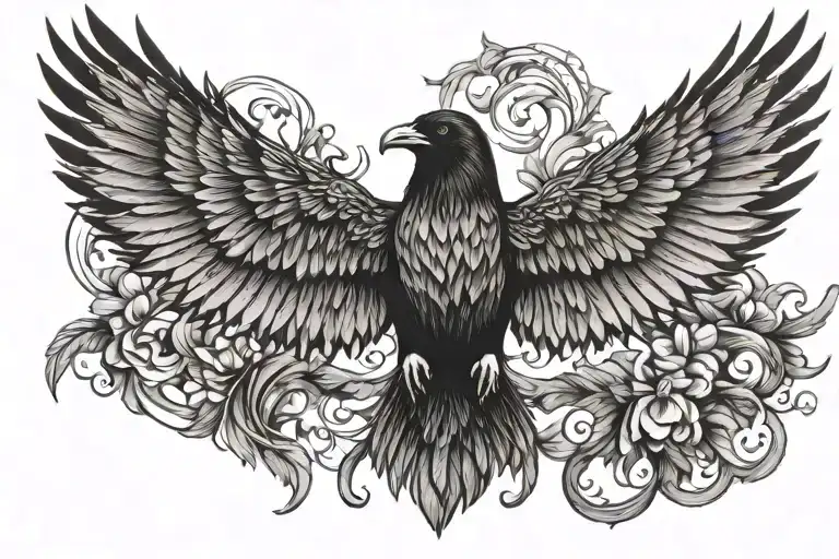raven wings spread tattoo design idea