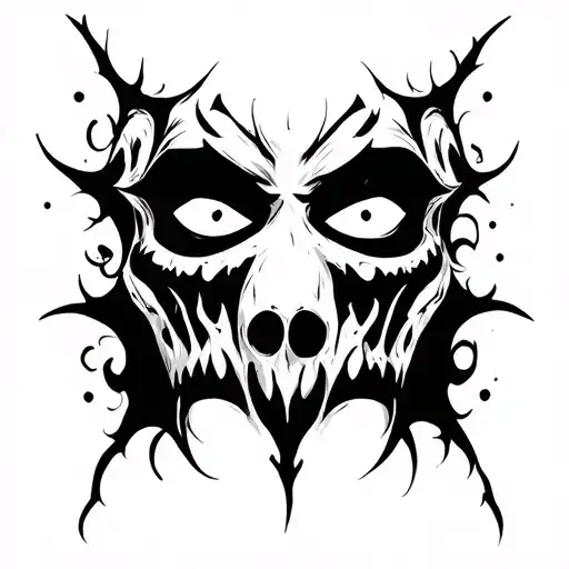 I need a chaotic mask that reflects the deadly sin of gluttony. The mask can be thick and should have the eyes filled in tattoo design idea