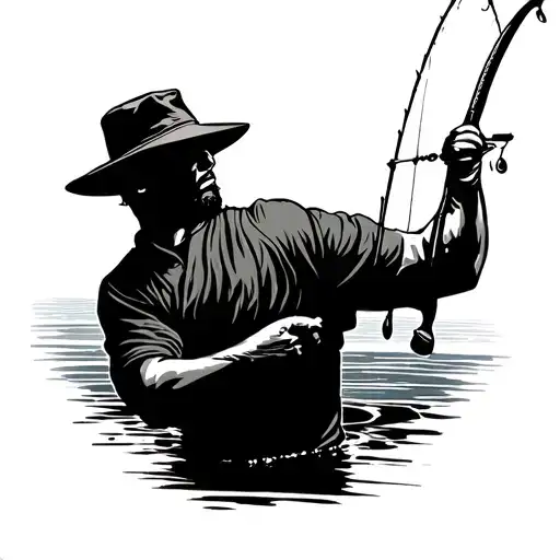 gone fishing man silhouette tattoo design idea