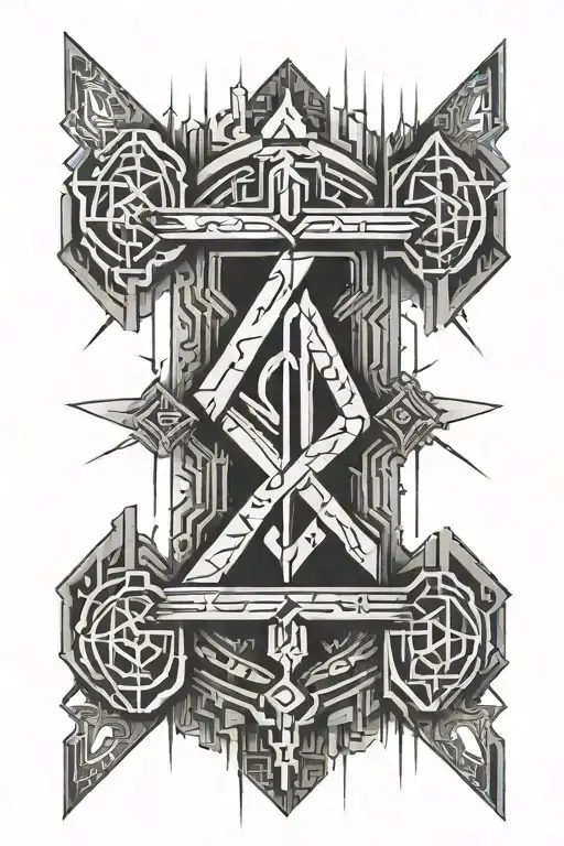 cyberpunk Scandinavian Runes tattoo design idea
