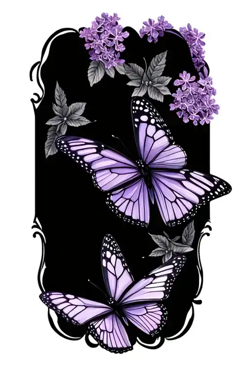 lilac and butterfly  tattoo design idea