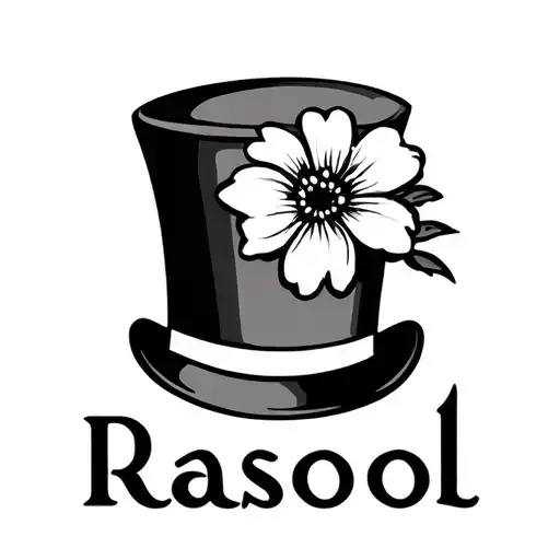 rasool name tiny with flower on the top hat tattoo design idea