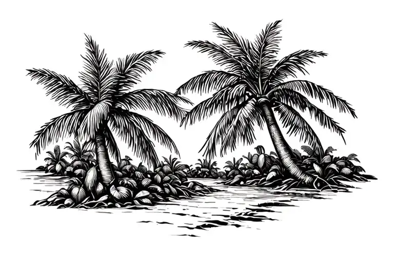 coconut tree growing tattoo design idea